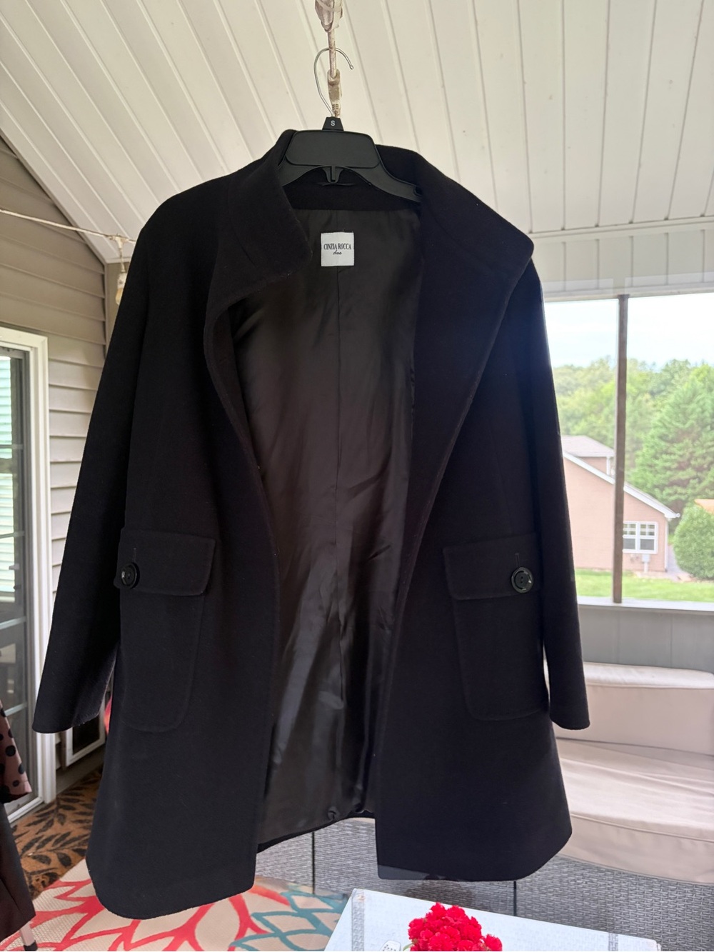 Cinzia Rocca Icons Black Pea Coat with Flap Pockets